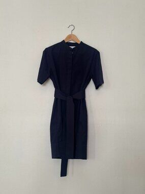 The Cotton Collarless Belted Shirt Dress